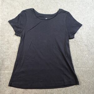 J Jill Top Womens Small Black Pima Cotton Crew Neck Tee Shirt Casual Short Slv